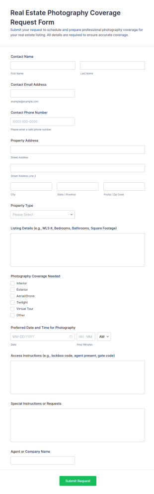 Real Estate Photography Coverage Request Form Template