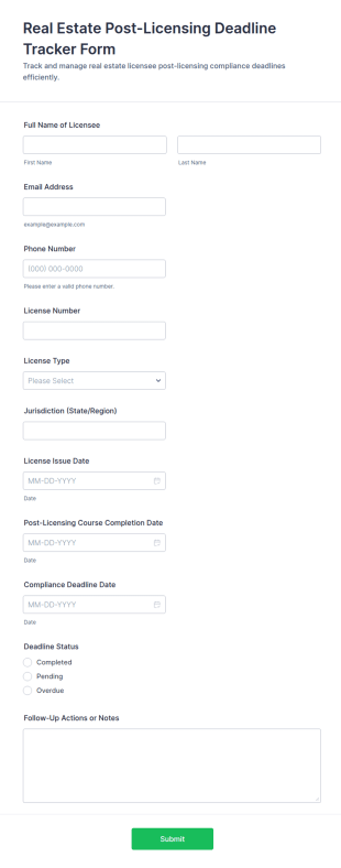 Real Estate Post Licensing Deadline Tracker Form Template