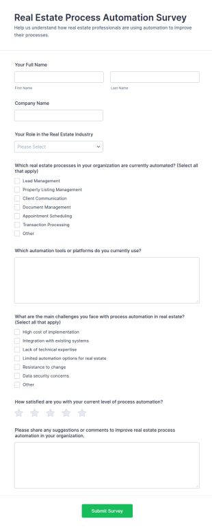 Real Estate Process Automation Survey Form Template