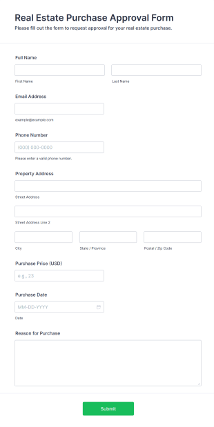 Real Estate Purchase Approval Form Form Template