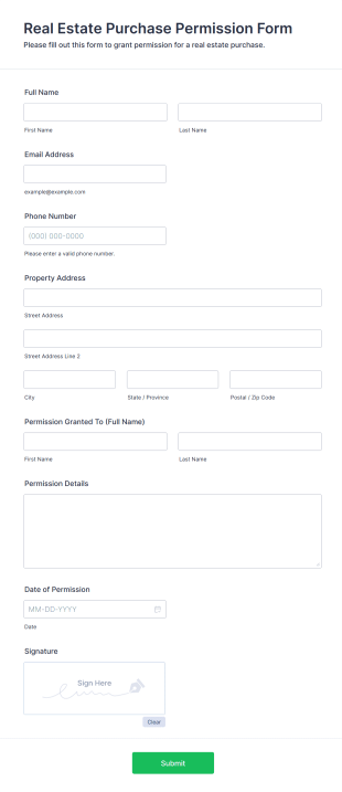Real Estate Purchase Permission Form Form Template