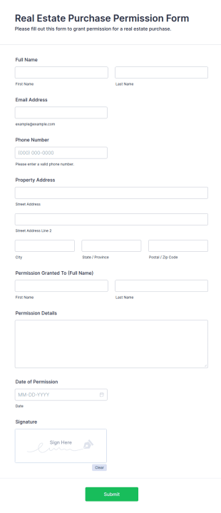 Real Estate Purchase Permission Form Template