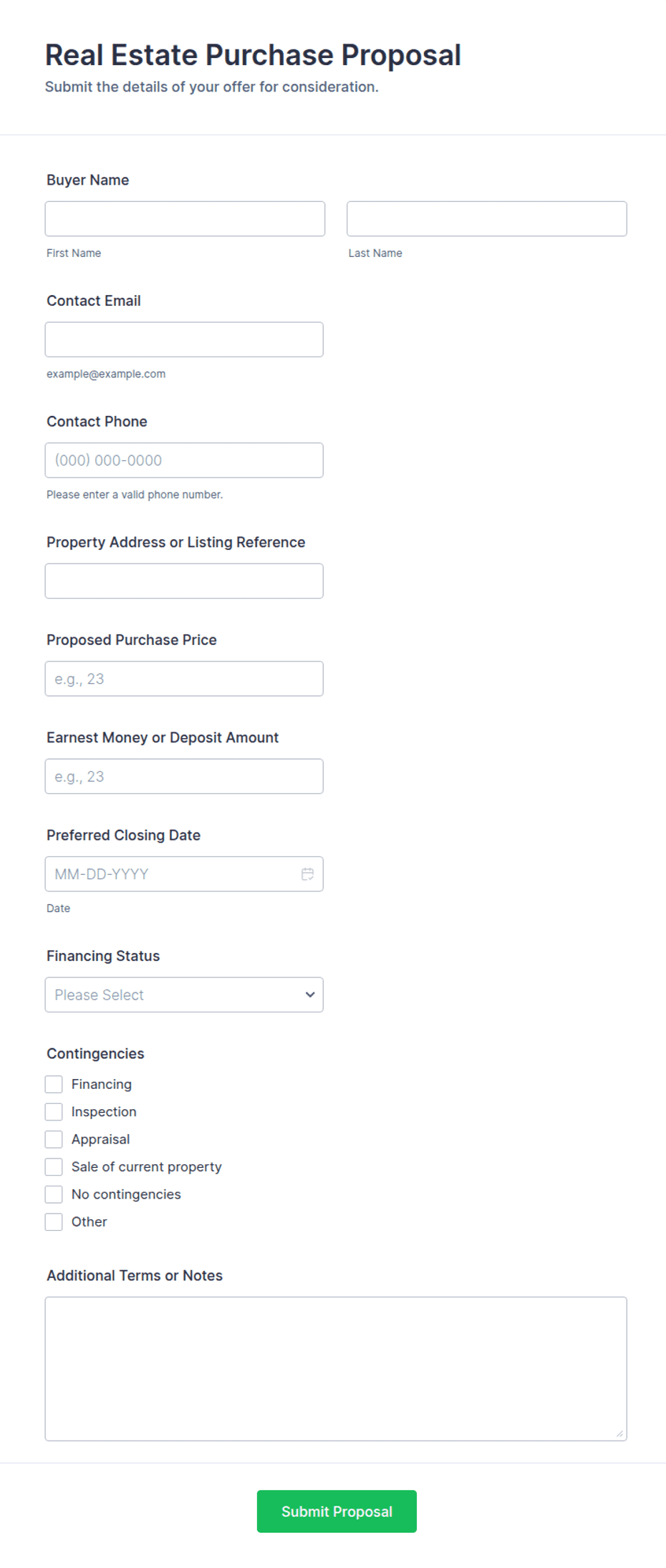 Real Estate Purchase Proposal Form Template | Jotform