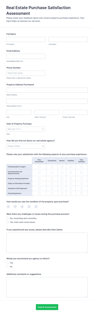 Real Estate Purchase Satisfaction Assessment Form Template