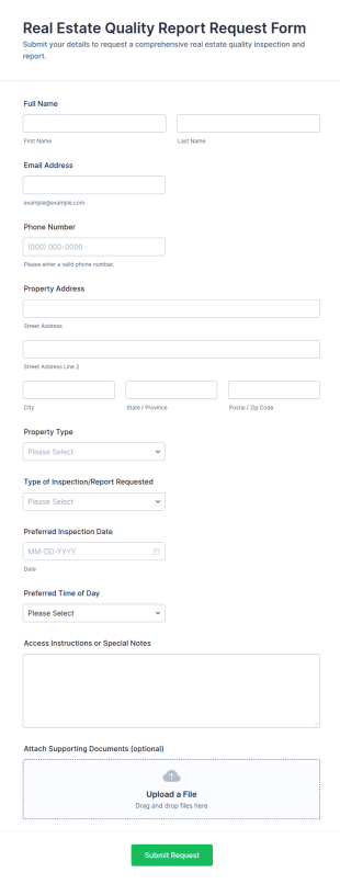 Real Estate Quality Report Request Form Template