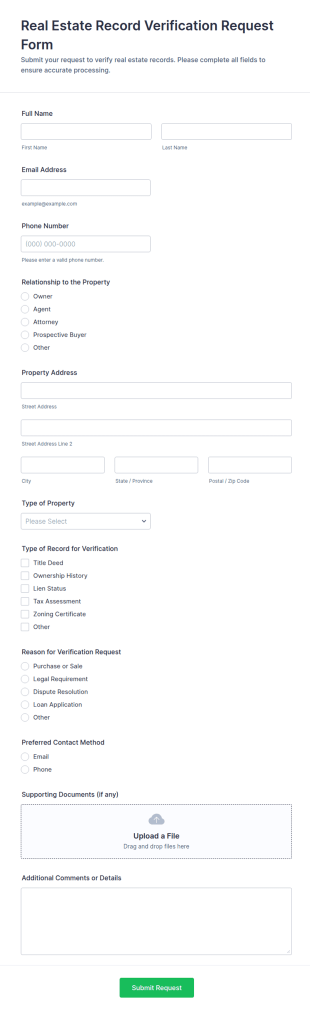 Real Estate Record Verification Request Form Template