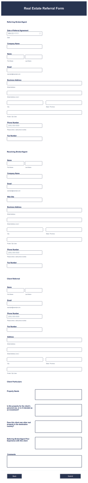 Real Estate Referral Form Template