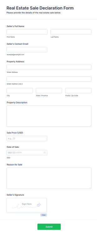 Real Estate Sale Declaration Form Template