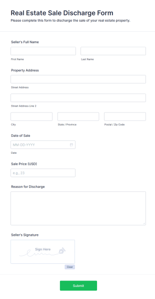 Real Estate Sale Discharge Form Form Template