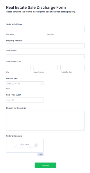 Real Estate Sale Discharge Form Template