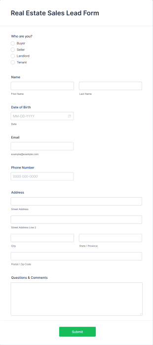 Real Estate Sales Lead Form Template