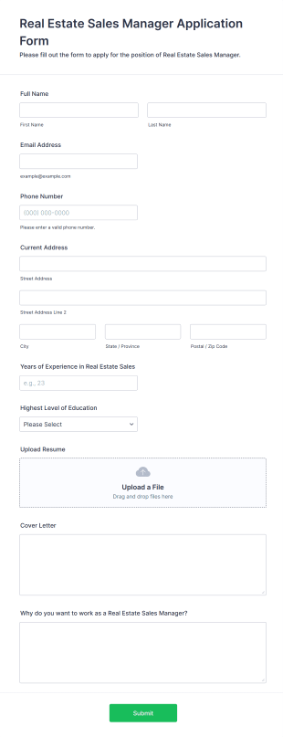 Real Estate Sales Manager Application Form Template