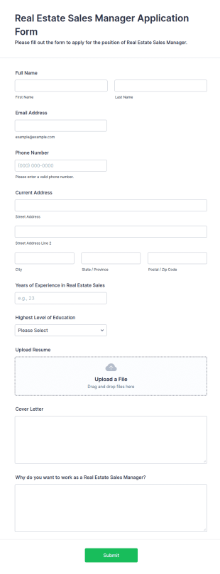 Real Estate Sales Manager Application Form Template