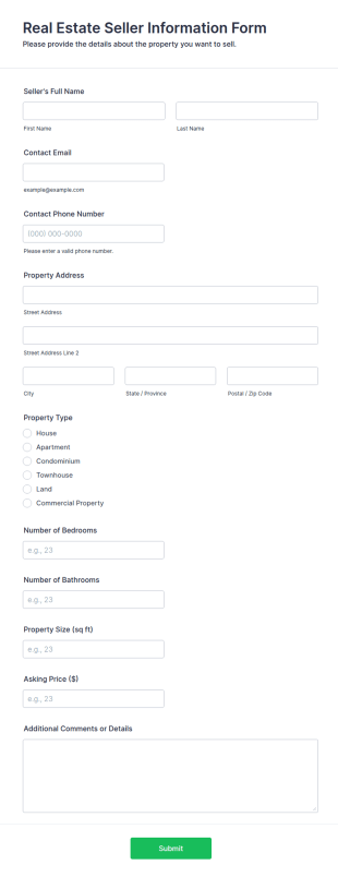 Real Estate Seller Information Form Template
