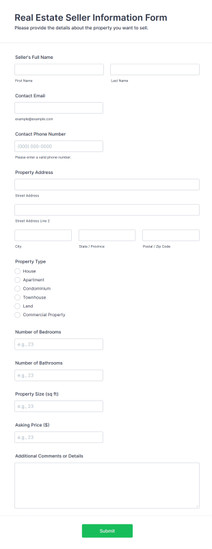 Real Estate Seller Information Form Template