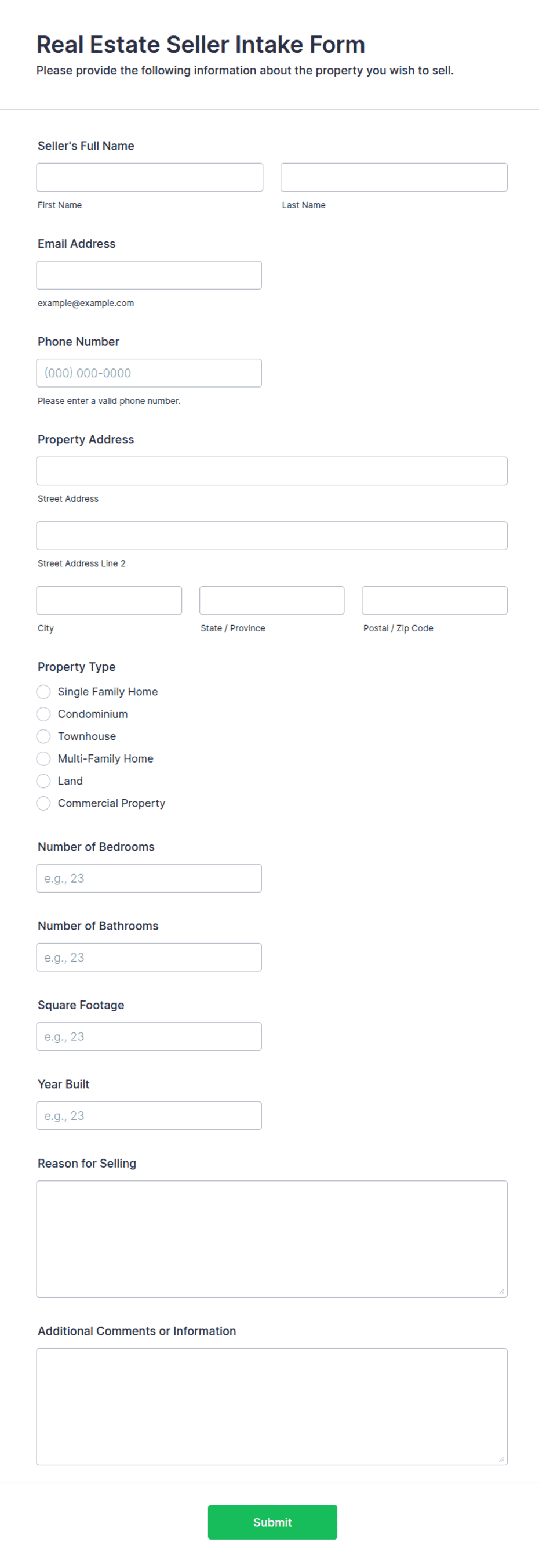 Real Estate Seller Intake Form Template | Jotform