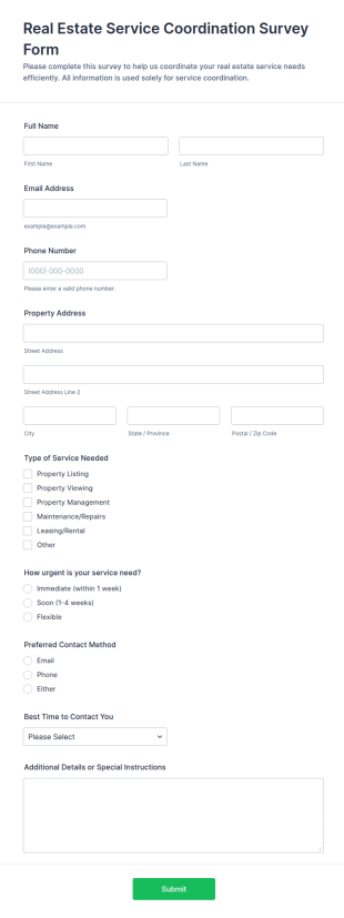 Real Estate Service Coordination Survey Form Template