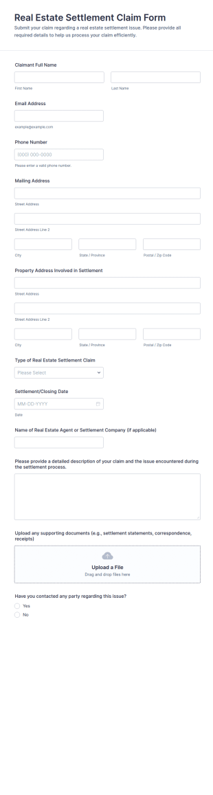 Real Estate Settlement Claim Form Template