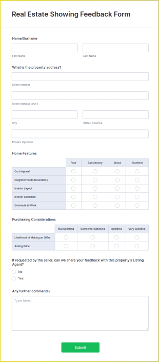 Real Estate Showing Feedback Form Template