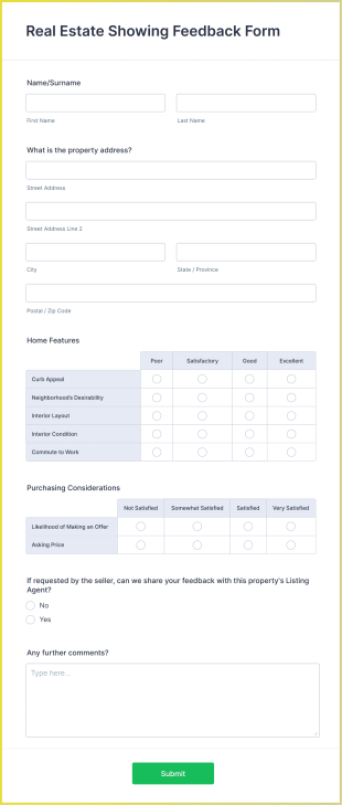 Real Estate Showing Feedback Form Template