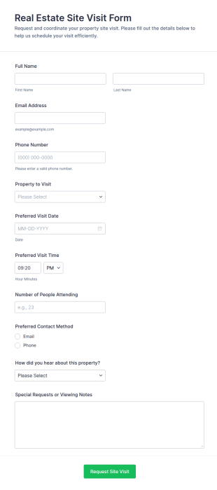 Real Estate Site Visit Form Template