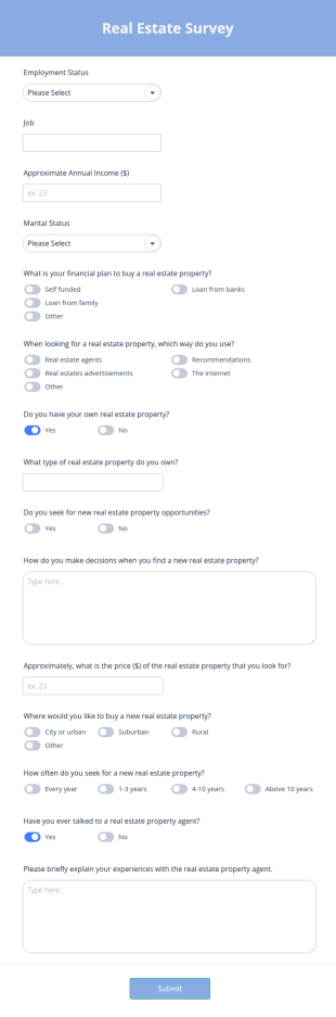 Real Estate Survey Form Template