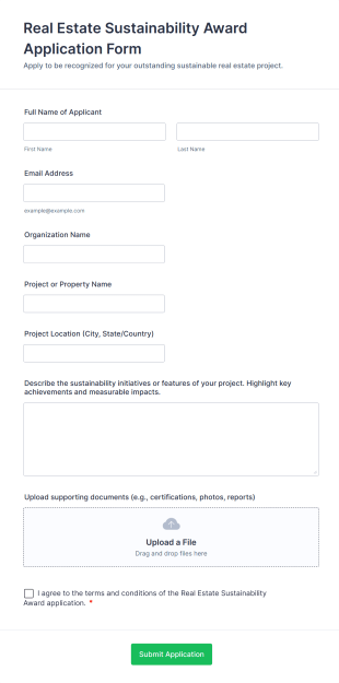 Real Estate Sustainability Award Application Form Form Template