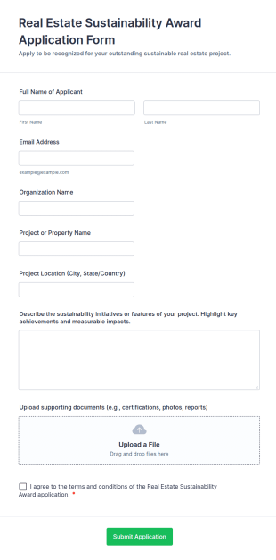 Real Estate Sustainability Award Application Form Template