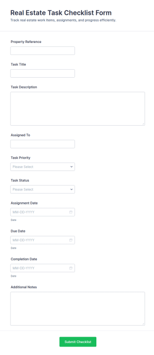 Real Estate Task Checklist Form Template
