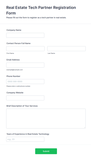 Real Estate Tech Partner Registration Form Template