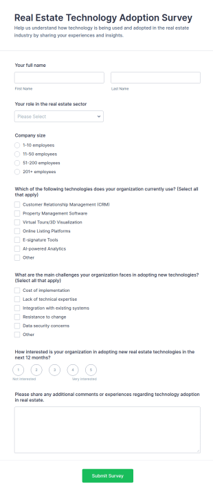 Real Estate Technology Adoption Survey Form Template