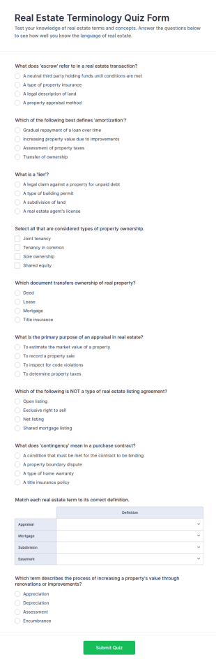 Real Estate Terminology Quiz Form Template