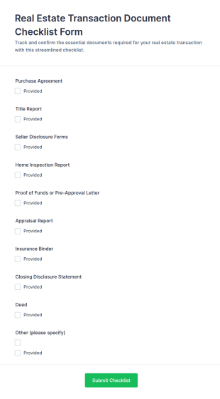 Real Estate Transaction Document Checklist Form Template