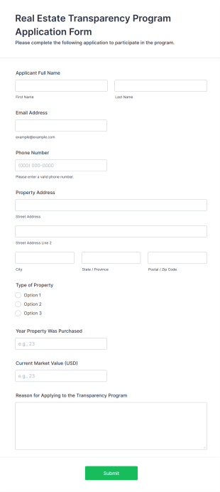 Real Estate Transparency Program Application Form Template