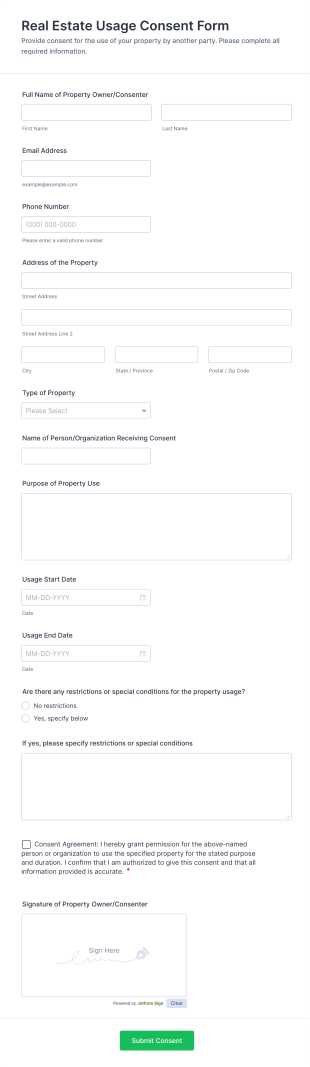 Real Estate Usage Consent Form Template