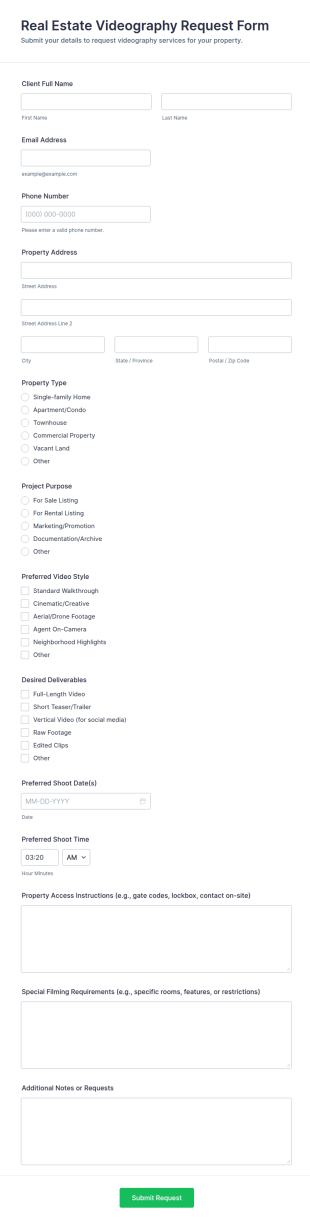 Real Estate Videography Request Form Template