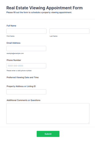Real Estate Viewing Appointment Form Template