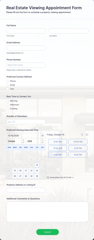 Real Estate Viewing Appointment Form Template
