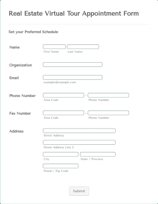 Real Estate Virtual Tour Appointment Form Template