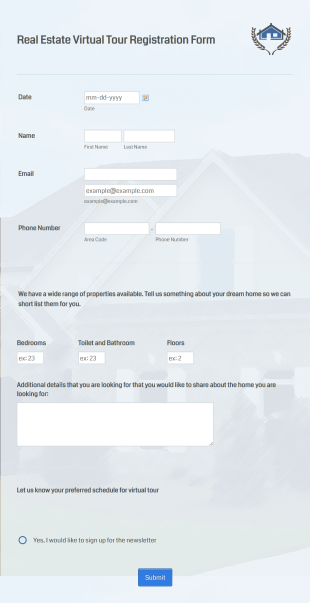 Real Estate Virtual Tour Registration Form Template