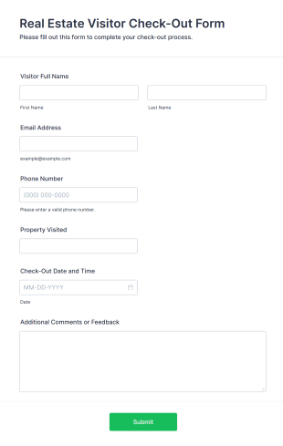 Real Estate Visitor Check Out Form Template
