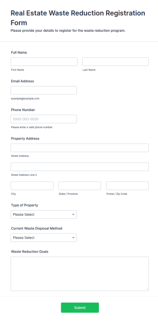 Real Estate Waste Reduction Registration Form Template