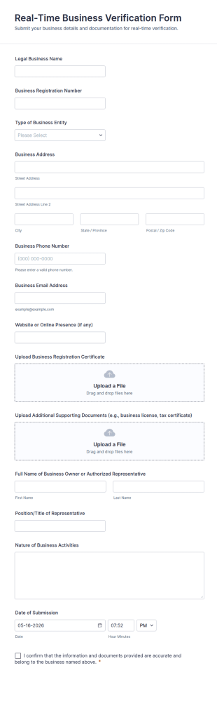 Real Time Business Verification Form Template