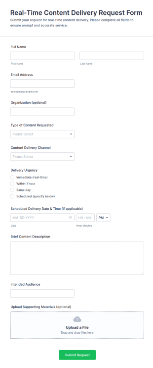 Real Time Content Delivery Request Form Template