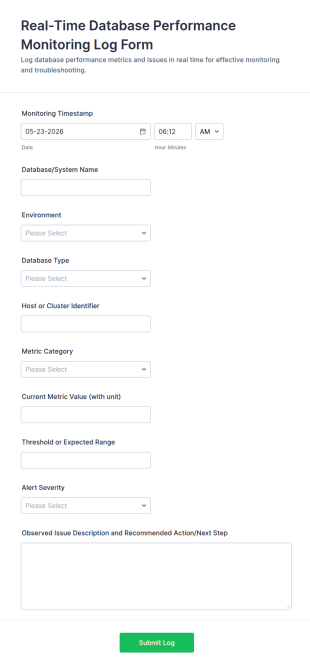 Real Time Database Performance Monitoring Log Form Template