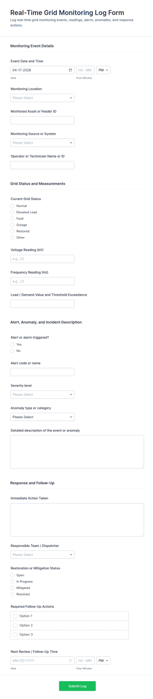 Real Time Grid Monitoring Log Form Template