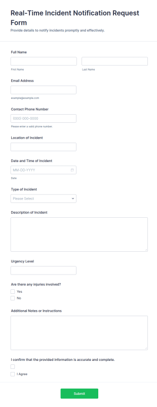 Real Time Incident Notification Request Form Template