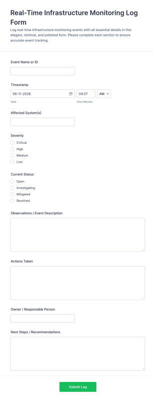 Real Time Infrastructure Monitoring Log Form Template