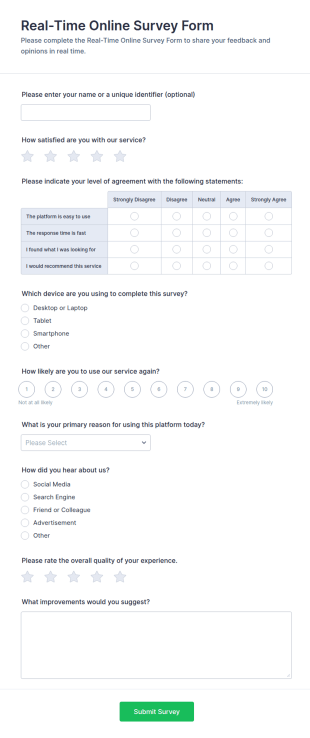 Real Time Online Survey Form Template