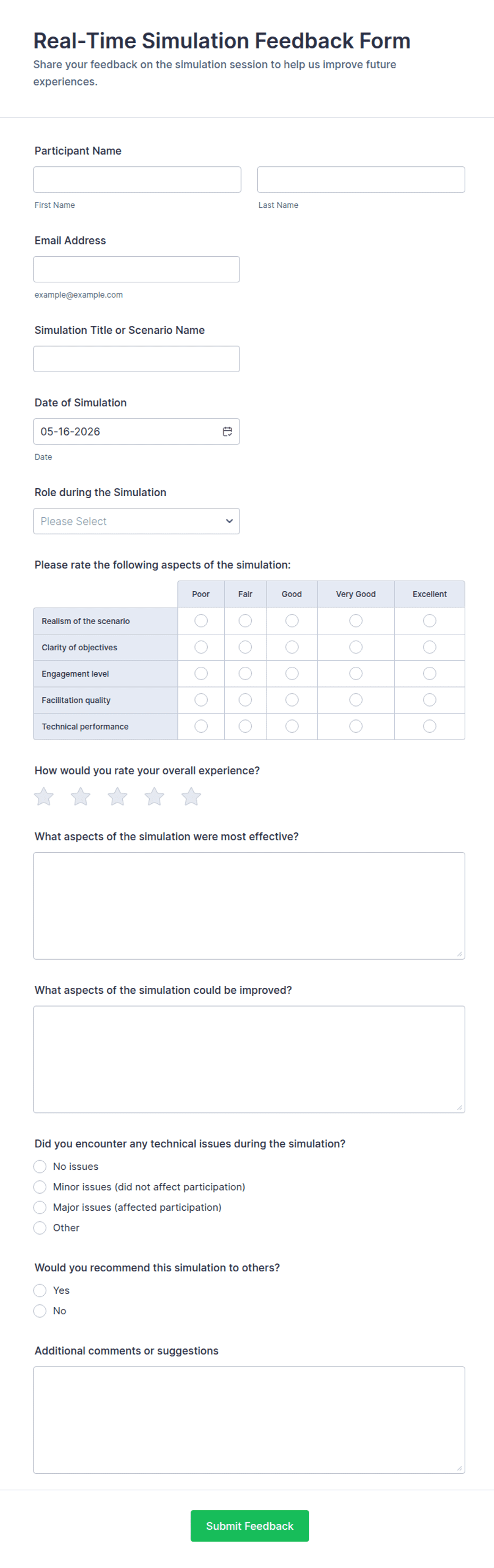 Real-Time Simulation Feedback Form Template | Jotform